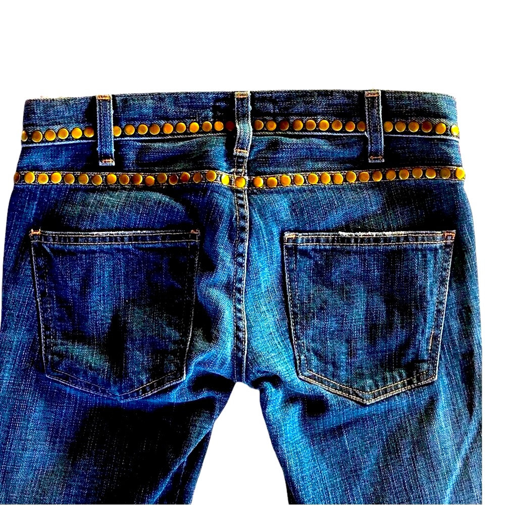 Current Elliot Low Rise Jeans Gold Round Nailhead Studded Distressed Embellish